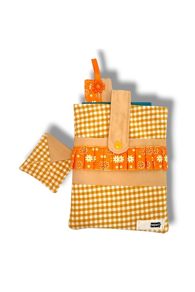Lucille Craftshop Handmade Set – Book Cover, Bookmark and Retro Orange Mug Ho...
