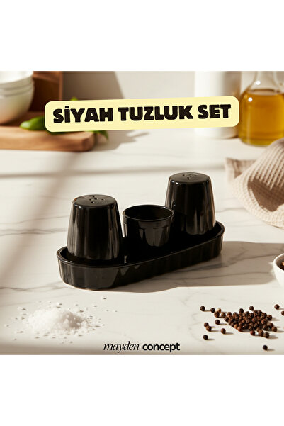 Mayden Concept Plastik Tuzluk,Biberlik,Kürdanlık Seti | Siyah | Kırılmaz Poli...