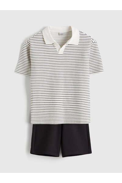 LC Waikiki Boys' Polo Collar Striped Boys' T-shirt and Shorts