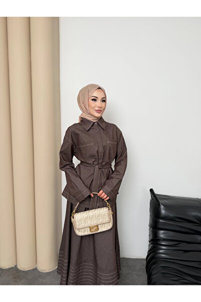 Mihran Butik Carina Model Denim Fabric Detailed Women's Dress Set