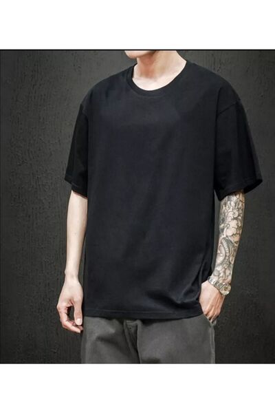ARMHEM Men's Black Plain Crew Neck Oversize T-shirt