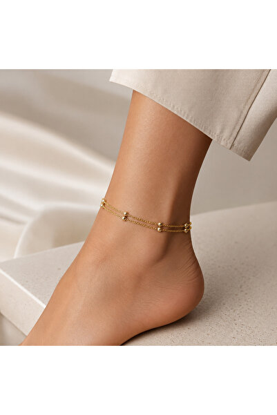 nerora Boncuk Zincirli 14K Altın Kaplama Gold 2li Halhal (Kararmama Garantili)