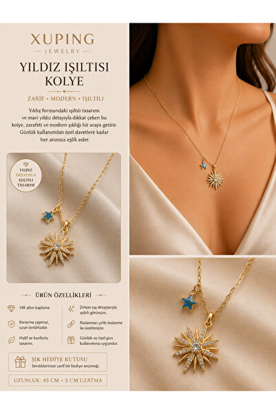 xUPING BURCU JEWELRY Aurora Star 14K Renginde Gold Yıldız Kolye