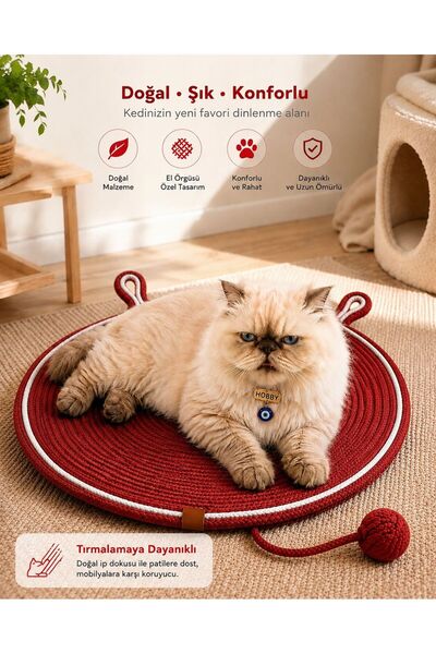 cdk Hobby Premium El Örgüsü Kedi Tırmalama Matı Oyuncak Toplu Konforlu Kedi Y...