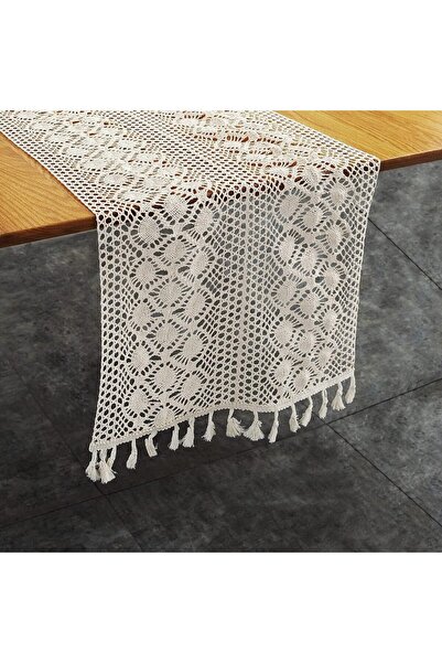 BPA Silk Route Vintage Farmhouse Style Crochet Macrame Table Runner with Tass...
