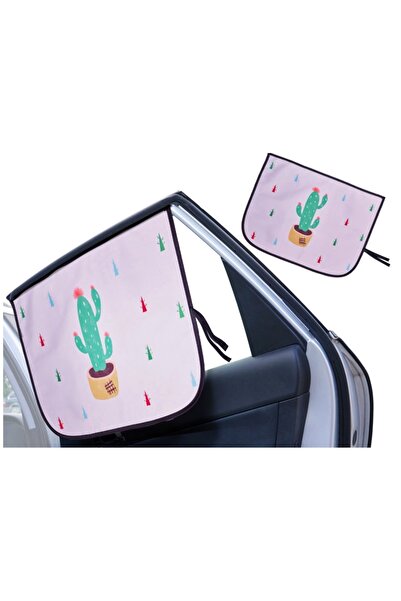 ARISTEF Perdea magnetica, parasolar auto alb-verde cu cactus, pentru geamuril...