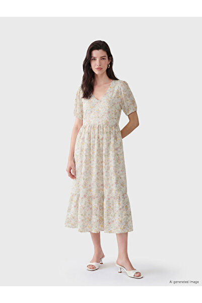 LC Waikiki I V Planting Floral Balloon Sleeve Layered Dress from Freezen Store