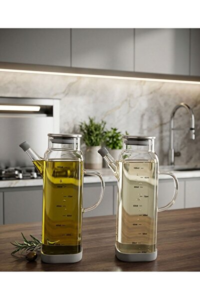 Buğra Home 2'Lİ ÇELİK VAKUM KAPAKLI SİLİKON TABANLI YAĞDANLIK-1000ML-