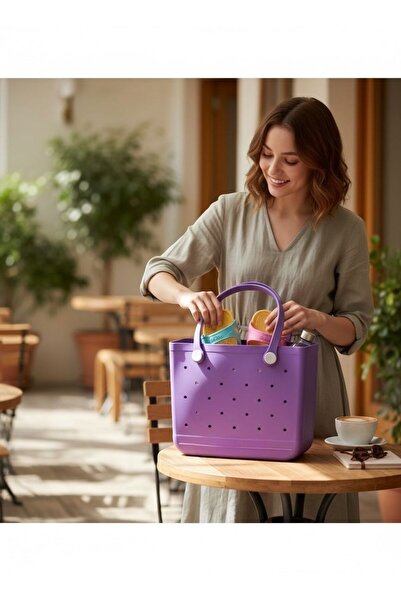 HOLLYHOME Silicone Beach Bag Shoulder Bag Large Size 29(H)X34X13Cm