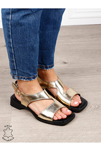 ANGEL BLUE Women's genuine Leather Sandals with straps CRL1627 Gold