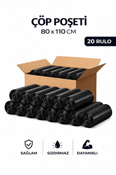 MSE HOLD Çöp Poşeti 80x110 Jumbo Boy 20 Rulo 200 Adet Kalın Siyah Çöp Torbası