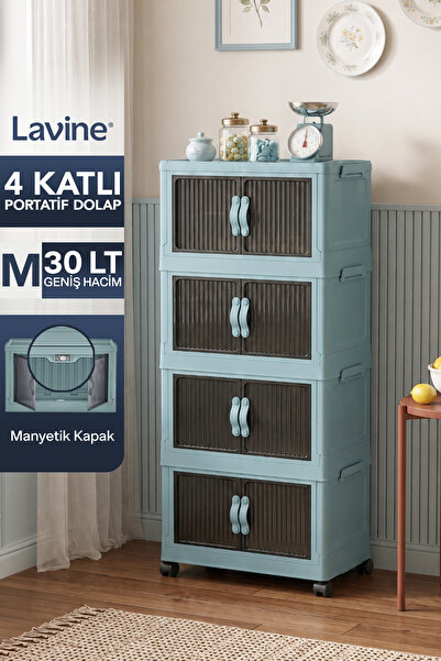Lavine ”MEDIUM” 4 Katlı Portatif Dolap Organizer 30LT Çok Amaçlı Mıknatıs Kap...