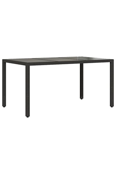 vidaxl Garden table with glass top, black, 150x90x75 cm, polyrattan