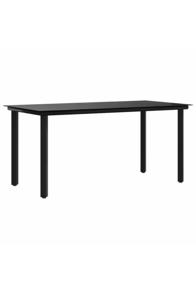vidaxl Garden table, black, 160x80x74 cm, steel & tempered glass