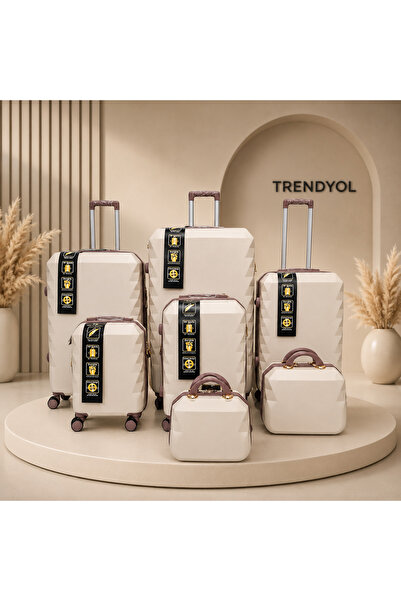 AMENAT 7-Piece Beige Travel Luggage Set for the Bride, Durable Material, Inte...