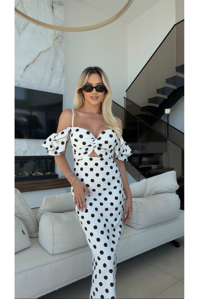 Pretty Rochie midi cu volane si maneci bufante