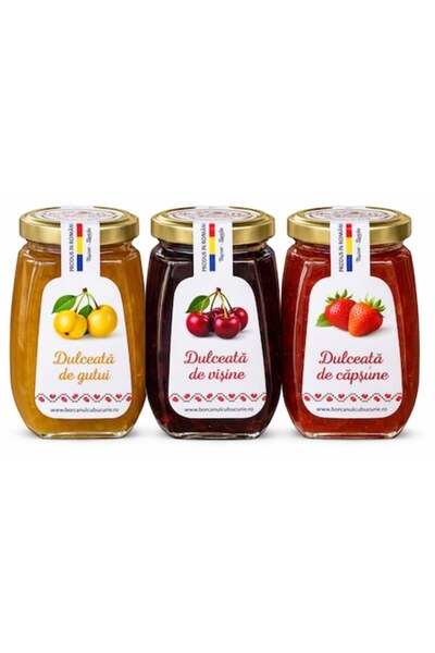 Borcanul cu Bucurie Set de 3 borcane cu gem artizanal, Borcanul cu Bucurie, m...