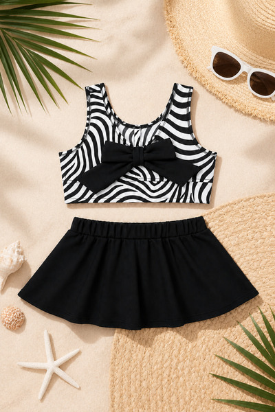 Beniizle Set bikini pentru fete cu model zebră și detaliu fundă