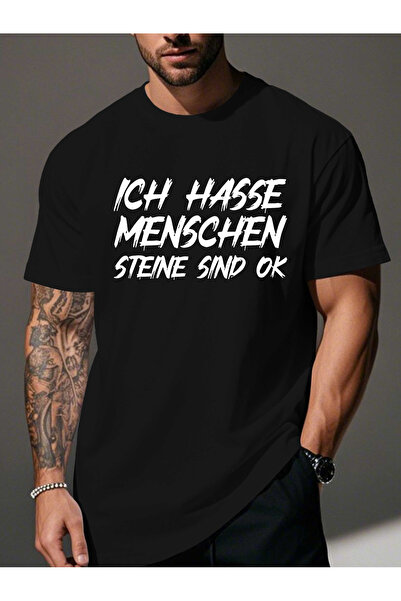YIO YIO تي شيرت رجالي ممتع بتصميم "Ich Hasse Menschen Steine Sind Ok" باللغة ...