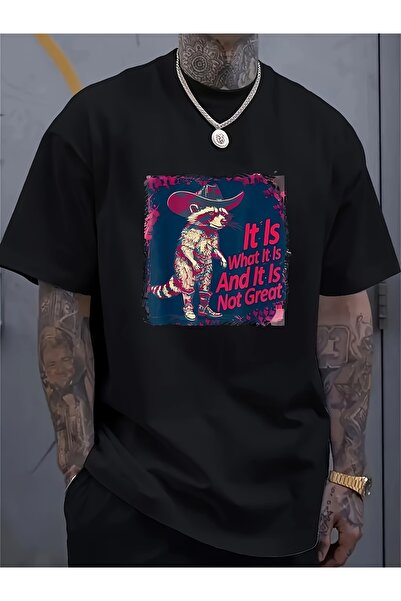yiou trendy clothing تي شيرت بنمط الراكون من ريترو "It Is What It Is" (IWIJ)