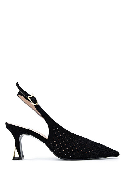 Tamer Tanca Women's Genuine Leather Black Suede Heeled Shoes