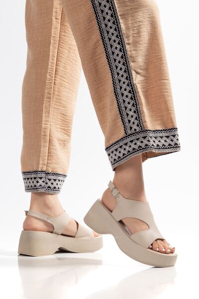 infon shoes creation 24414-571 Beige Daily Wedge Heel Women's Sandals