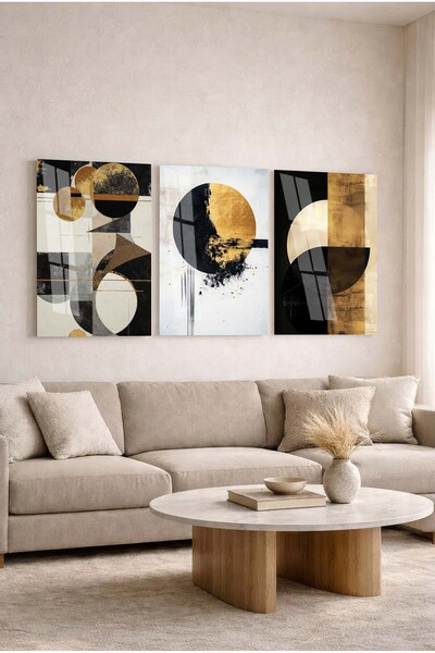 Zevahir Mobilya Dekorasyon Set de 3 tablouri decorative din sticlă temperată ...