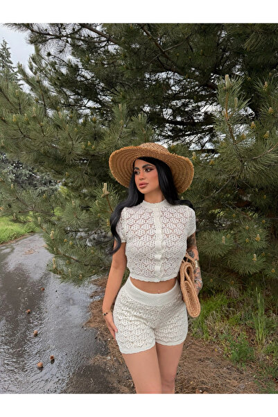 kırmızı butiks Stone Buttoned Knitwear Double Set