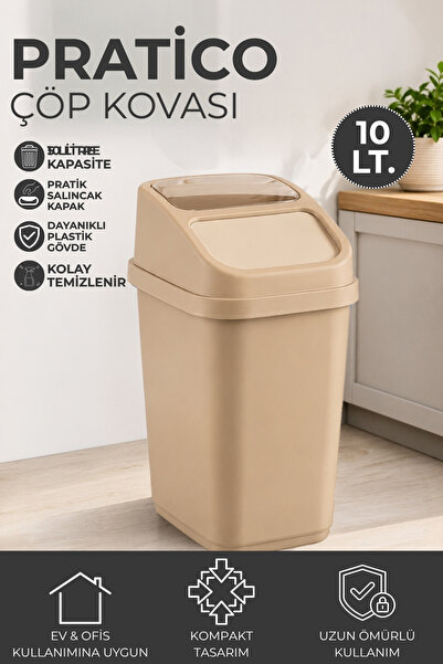 Nandy Home 10 Litre Pratico Çöp Kovası Pratik İtmeli Kapaklı Ofis ve Mutfak Ç...