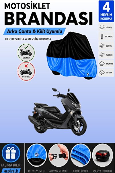 Cemku Double Black Top - Blue Bottom, Rear Bag Compatible Yamaha Nmax 125 Mot...