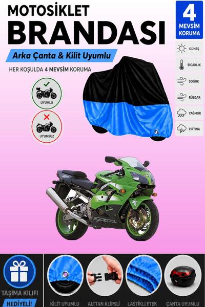 Cemku Double Black Top - Blue Bottom, Rear Bag Compatible Kawasaki Zx-9 R Mot...