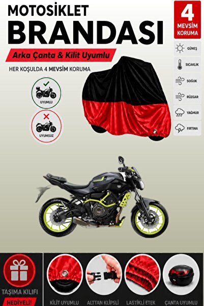 Cemku Double Black Top - Red Bottom, Rear Bag Compatible Yamaha Mt-07 Abs Mot...
