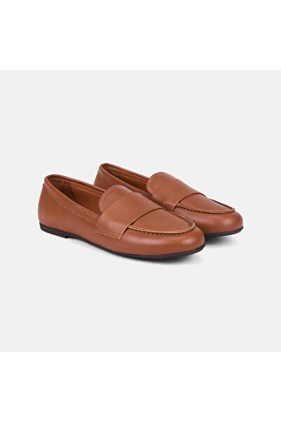Desa Loafer din piele cu vârf rotund, maro, pentru femei