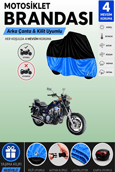 Cemku Double Black Top - Blue Bottom, Rear Bag Compatible Honda Vf 1100 Magna...