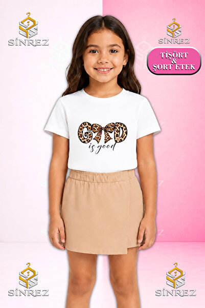 SİNREZ Set pentru fete GD KURDALE LEOPARD PATTERN Tricou cu mânecă scurtă imp...