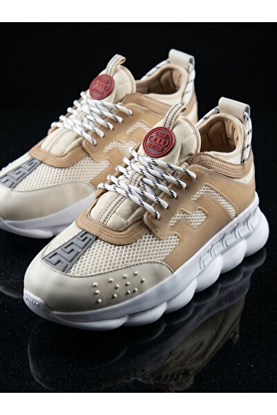 EXCLUSIVE STYLE Sneakers din piele ecologica bej - CHAIN