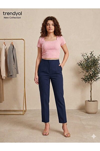 HALEY Women's High-Waisted Pleated Tapered Fabric Trousers