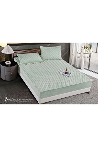 Pucioasa Topper-style fitted cover with elastic, velvet, 160x200, mint green ...