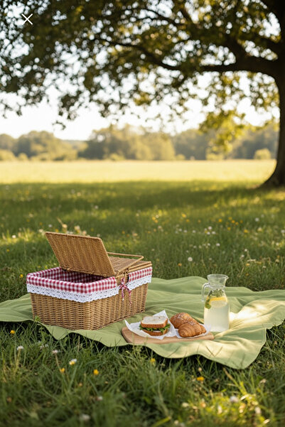 zezedesing Wicker Picnic Basket with Lid Decorative Camping and Picnic Basket