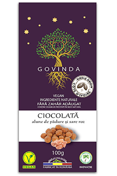 Govina CHOCOLATE HAZELNUTS AND PINK SALT - 100g - Gluten Free - Vegan