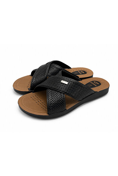 ZÜMHA Men's Cross Strap Black Casual Slippers