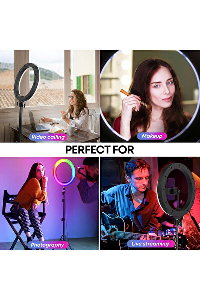 Lacoz 12 Inch RGB LED Soft Ring Light with Mobile Holder & Adjustable Brightness 360° Rotating Selfie Ring Light for Live Streaming, Makeup, Photography & Video Recording