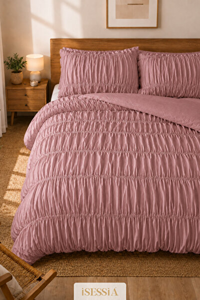 Isessia Rosa Gül Kurusu Double Drawstring Duvet Cover Set |   200 X 220 cm