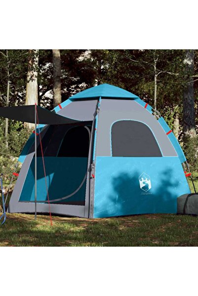 vidaxl Cort de camping cabana 4 persoane albastru cu eliberare rapida