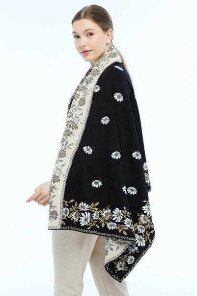 panşalço Papatya Model Black-Bone-Camel Knitwear Shoulder Shawl, Knitwear Shawl, Shawl, Women, Young, Mother Shawl, 75X180 cm