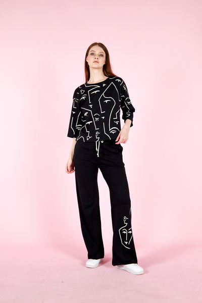 PONÇİK Women's Plus Size Cotton Pants Suit 23066
