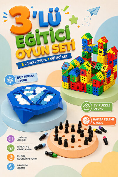 M&H 3'lü Oyun Seti - Buz Krallığı - Ev Puzzle Oyunu - Hafıza Eşleme Oyunu - E...