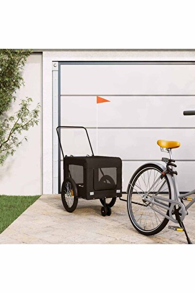 vidaxl Remorcă bicicletă animale companie, negru, textil oxford/fier