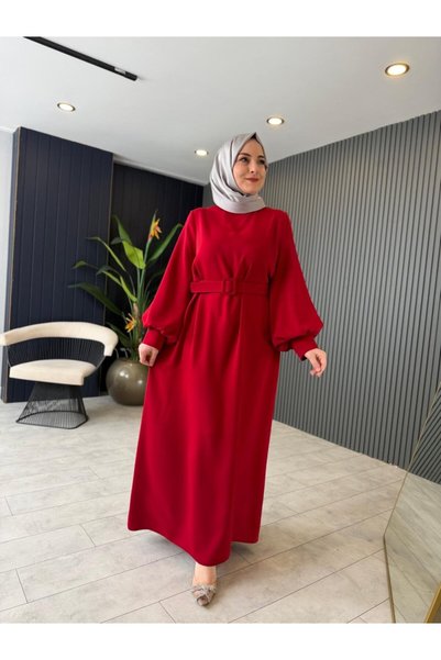 rusemoda Flora Kemerli Balon Kol Elbise