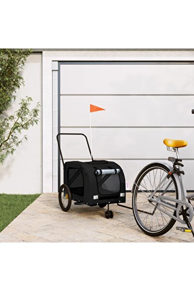 vidaxl Remorcă bicicletă animale companie, negru, textil oxford/fier